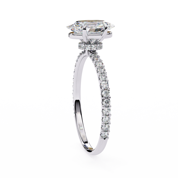 Elegant Oval Solitaire Diamond Ring with Pave Band