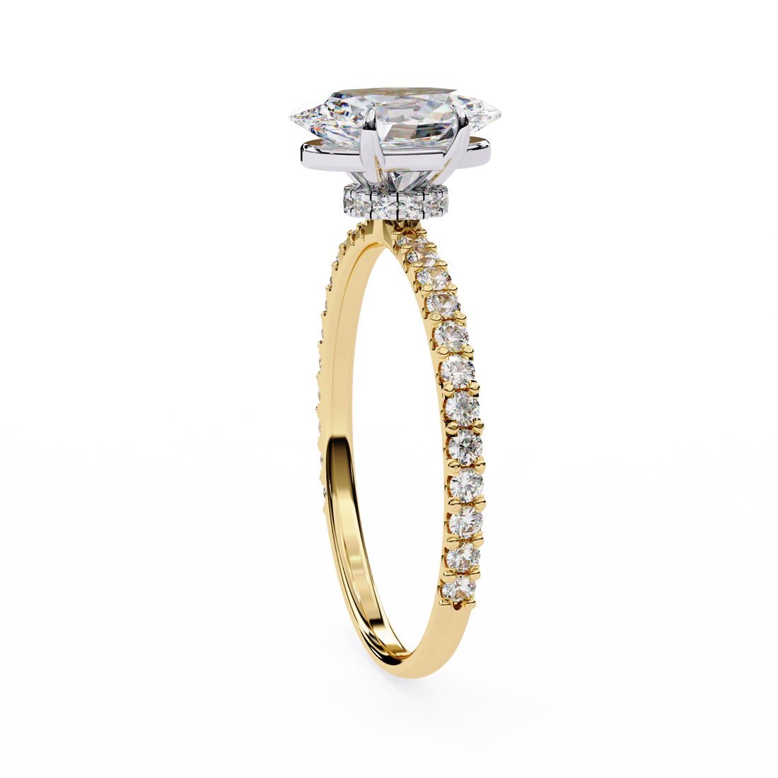 Elegant Oval Solitaire Diamond Ring with Pave Band