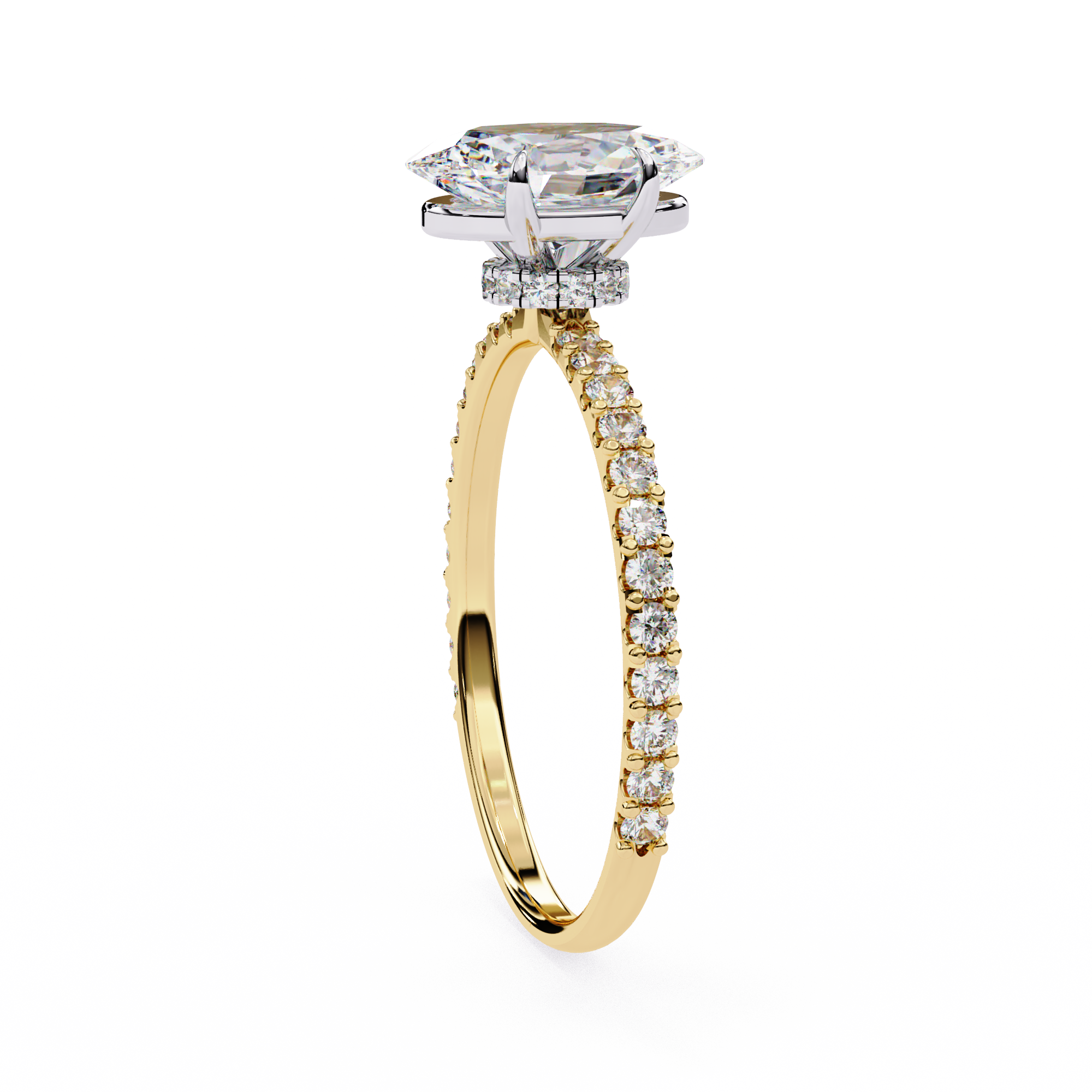 Elegant Oval Solitaire Diamond Ring with Pave Band