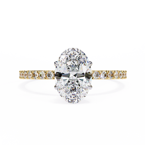 Elegant Oval Solitaire Diamond Ring with Pave Band