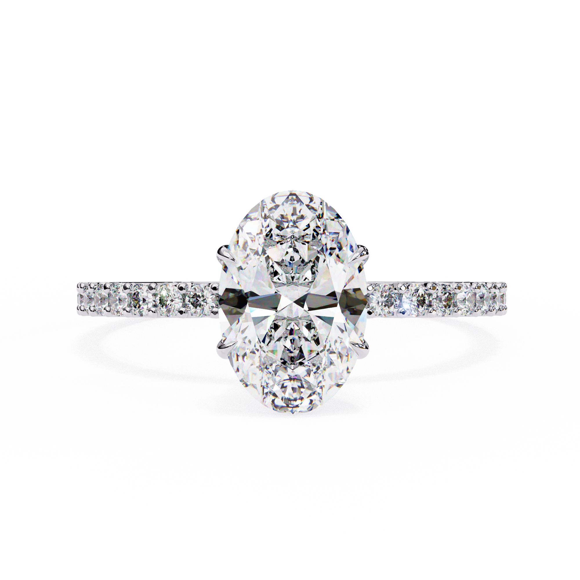 Elegant Oval Solitaire Diamond Ring with Pave Band