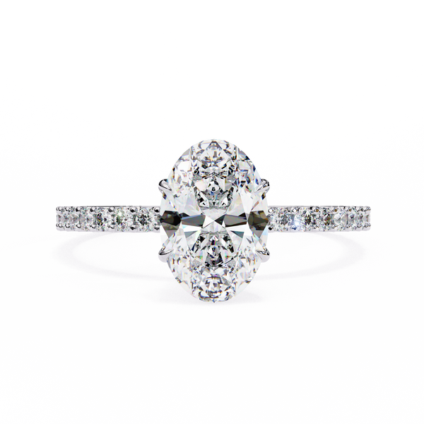 Elegant Oval Solitaire Diamond Ring with Pave Band