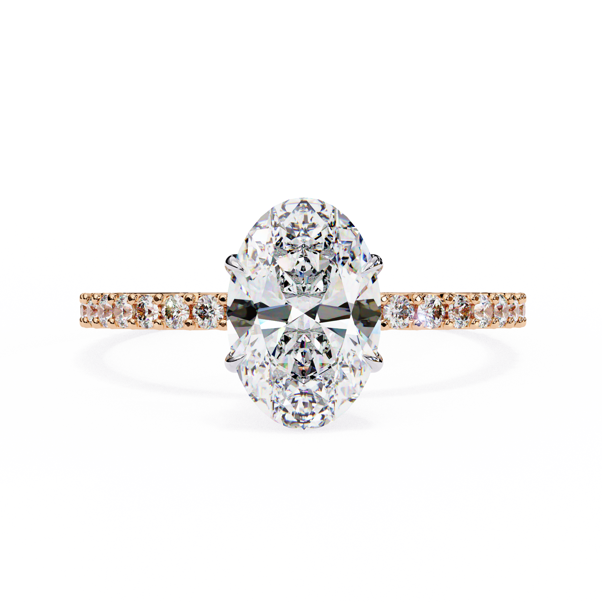 Elegant Oval Solitaire Diamond Ring with Pave Band
