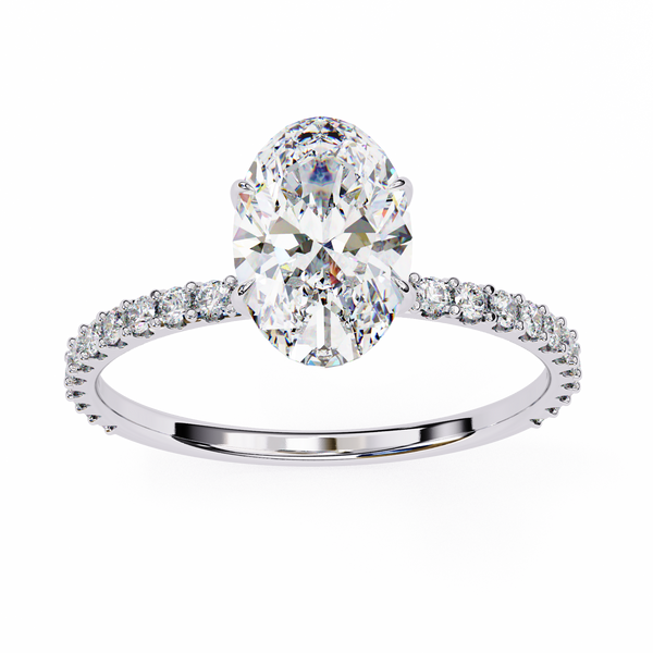Elegant Oval Solitaire Diamond Ring with Pave Band