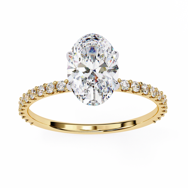 Elegant Oval Solitaire Diamond Ring with Pave Band