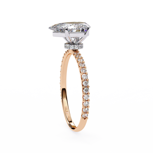 Elegant Pear Solitaire Diamond Ring with Pave Band