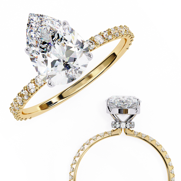 Elegant Pear Solitaire Diamond Ring with Pave Band