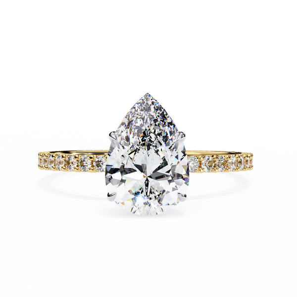 Elegant Pear Solitaire Diamond Ring with Pave Band