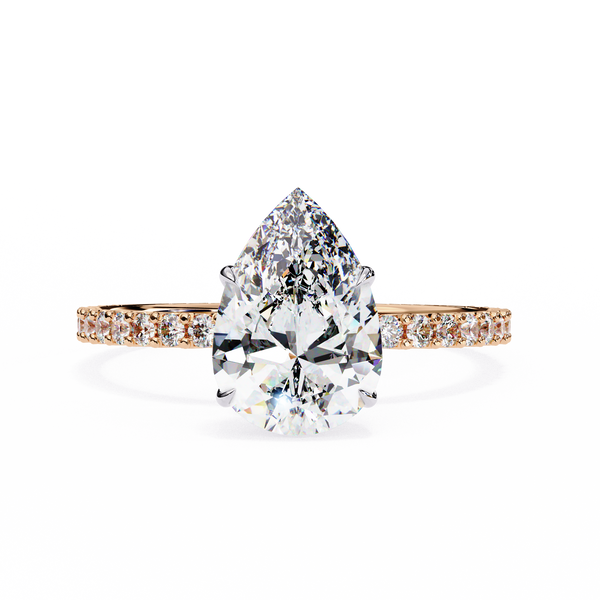 Elegant Pear Solitaire Diamond Ring with Pave Band
