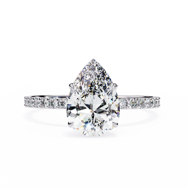 Elegant Pear Solitaire Diamond Ring with Pave Band