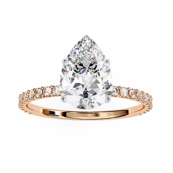 Elegant Pear Solitaire Diamond Ring with Pave Band
