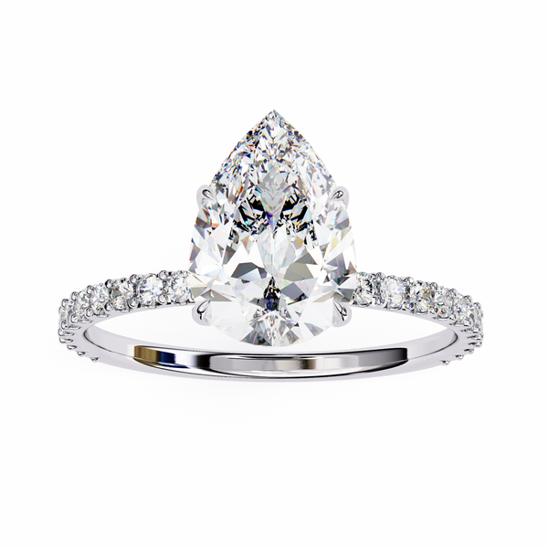 Elegant Pear Solitaire Diamond Ring with Pave Band