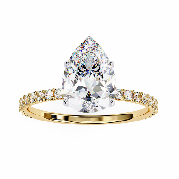 Elegant Pear Solitaire Diamond Ring with Pave Band