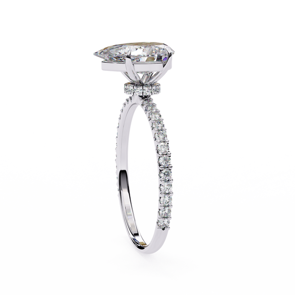 Elegant Pear Solitaire Diamond Ring with Pave Band