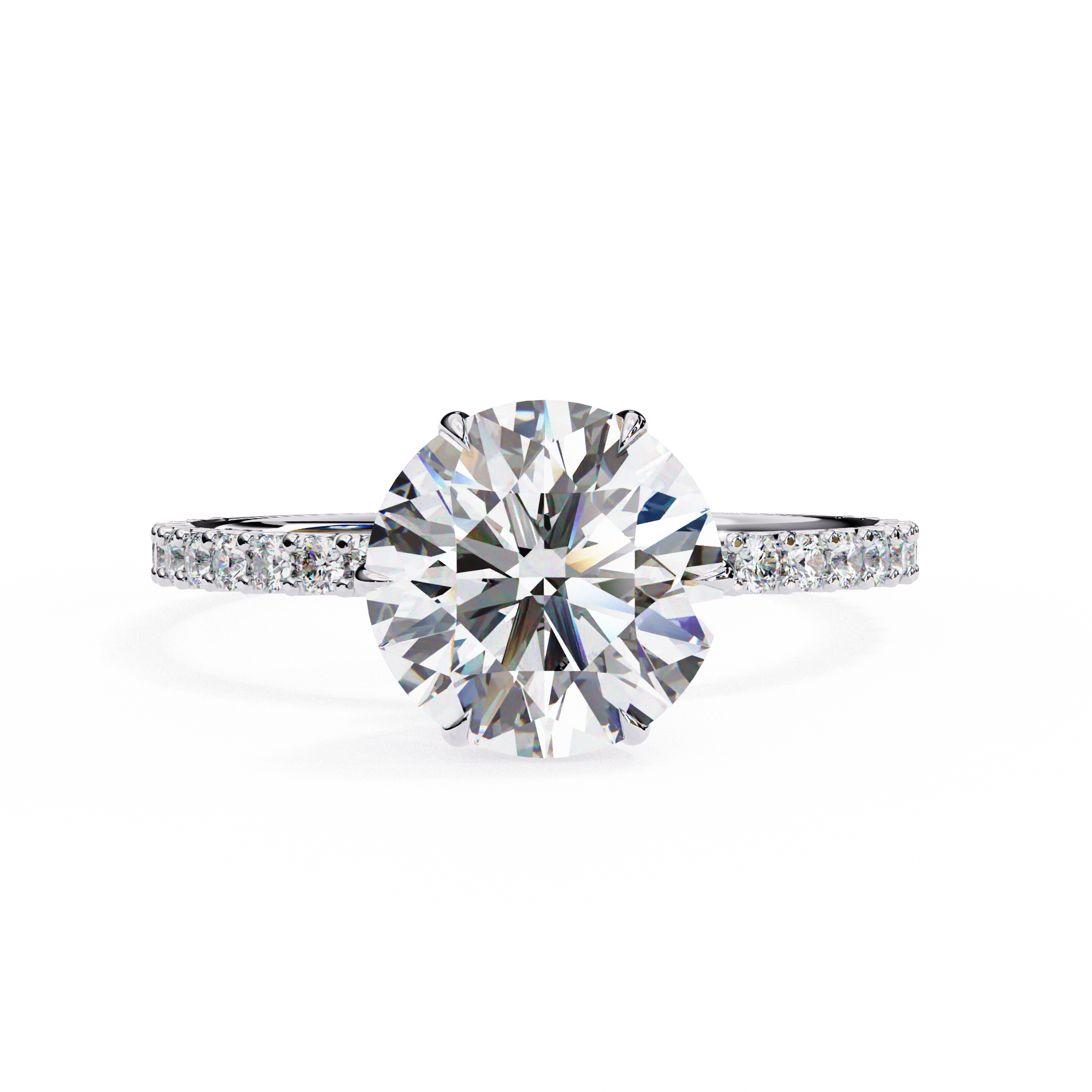 Elegant Round Solitaire Diamond Ring with Pave Band