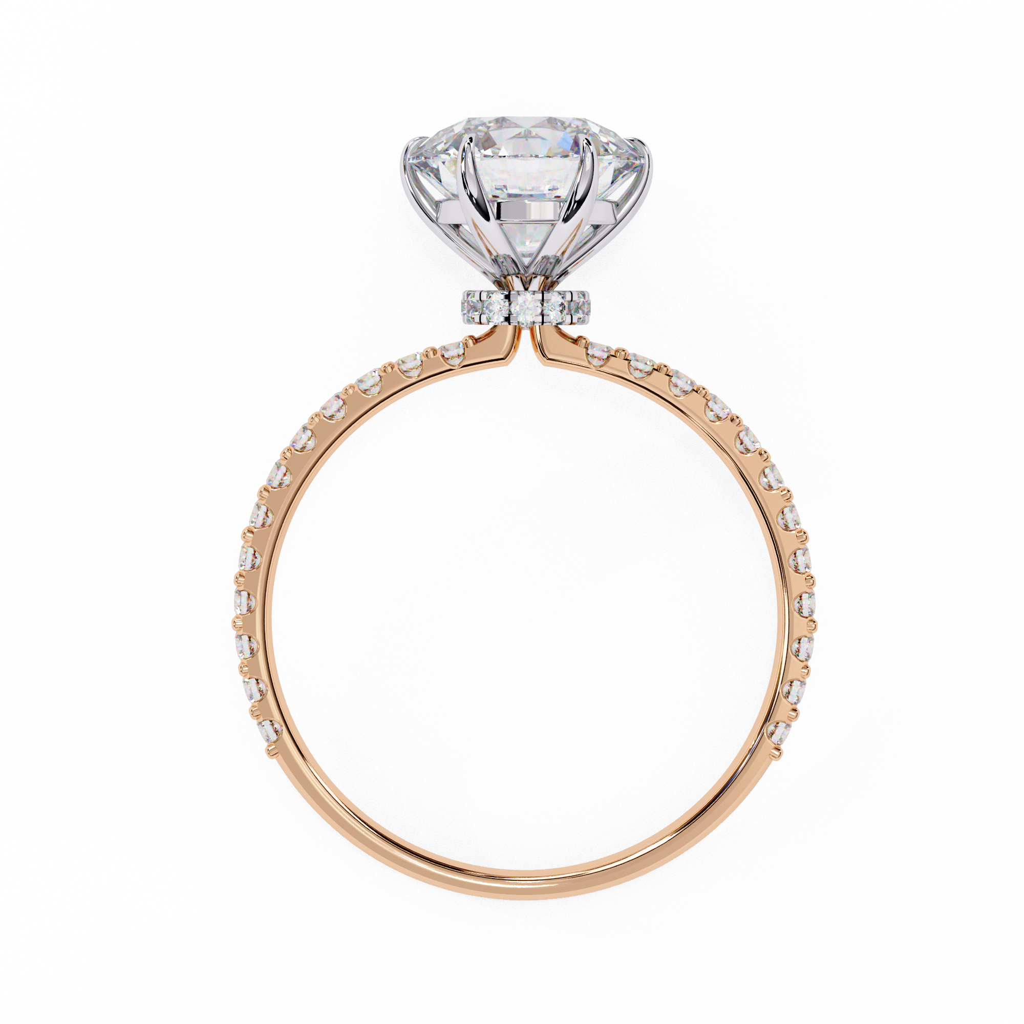 Elegant Round Solitaire Diamond Ring with Pave Band