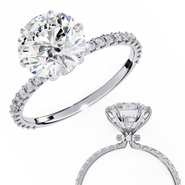 Elegant Round Solitaire Diamond Ring with Pave Band