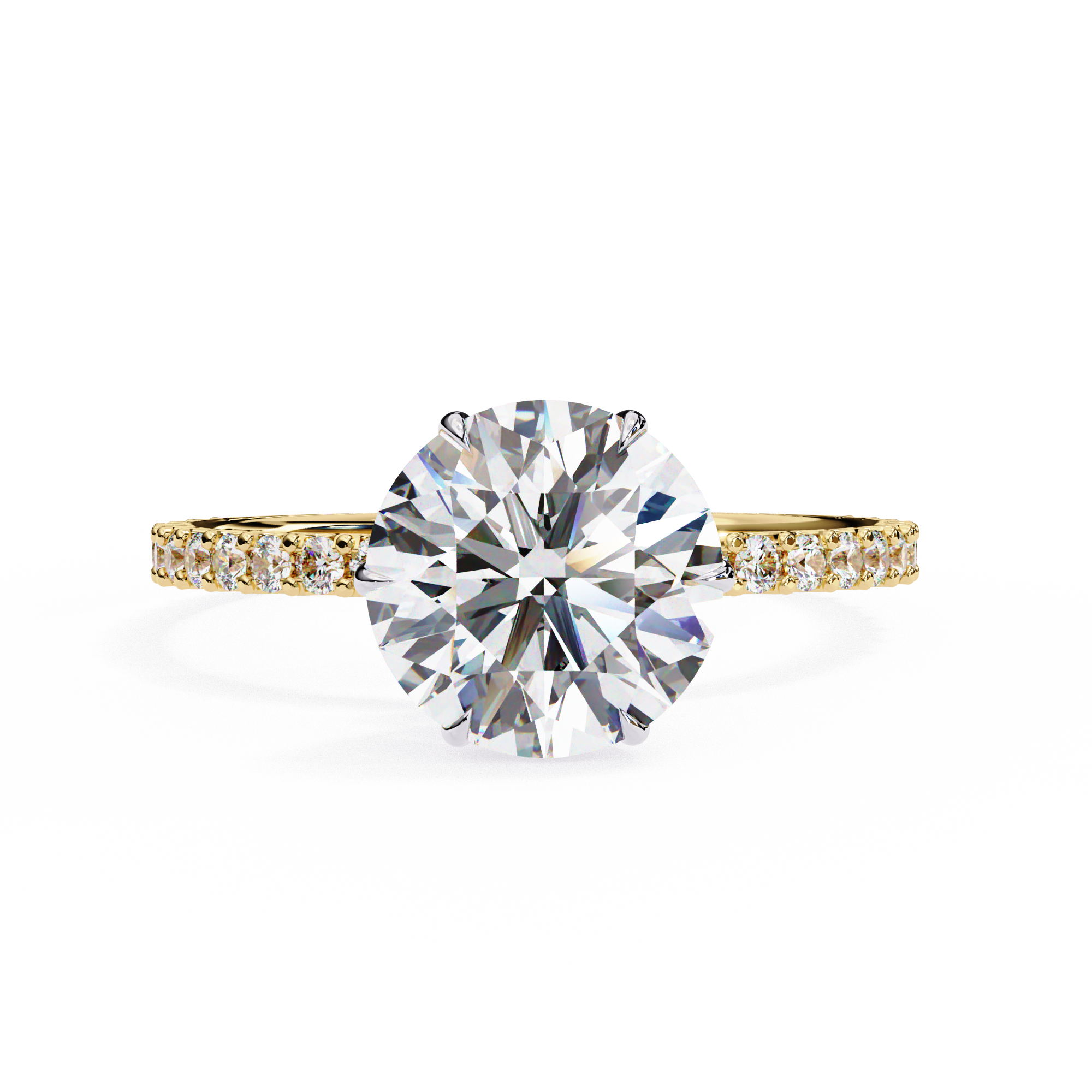 Elegant Round Solitaire Diamond Ring with Pave Band