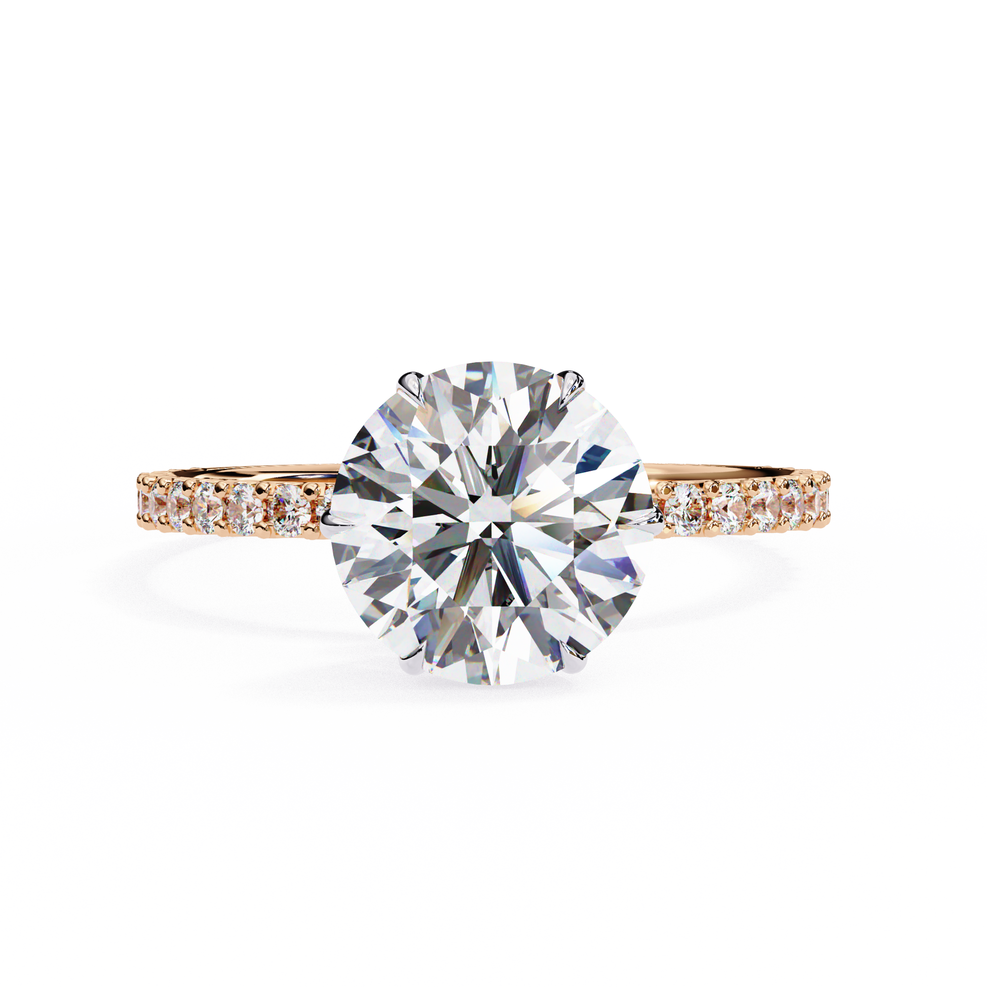 Elegant Round Solitaire Diamond Ring with Pave Band