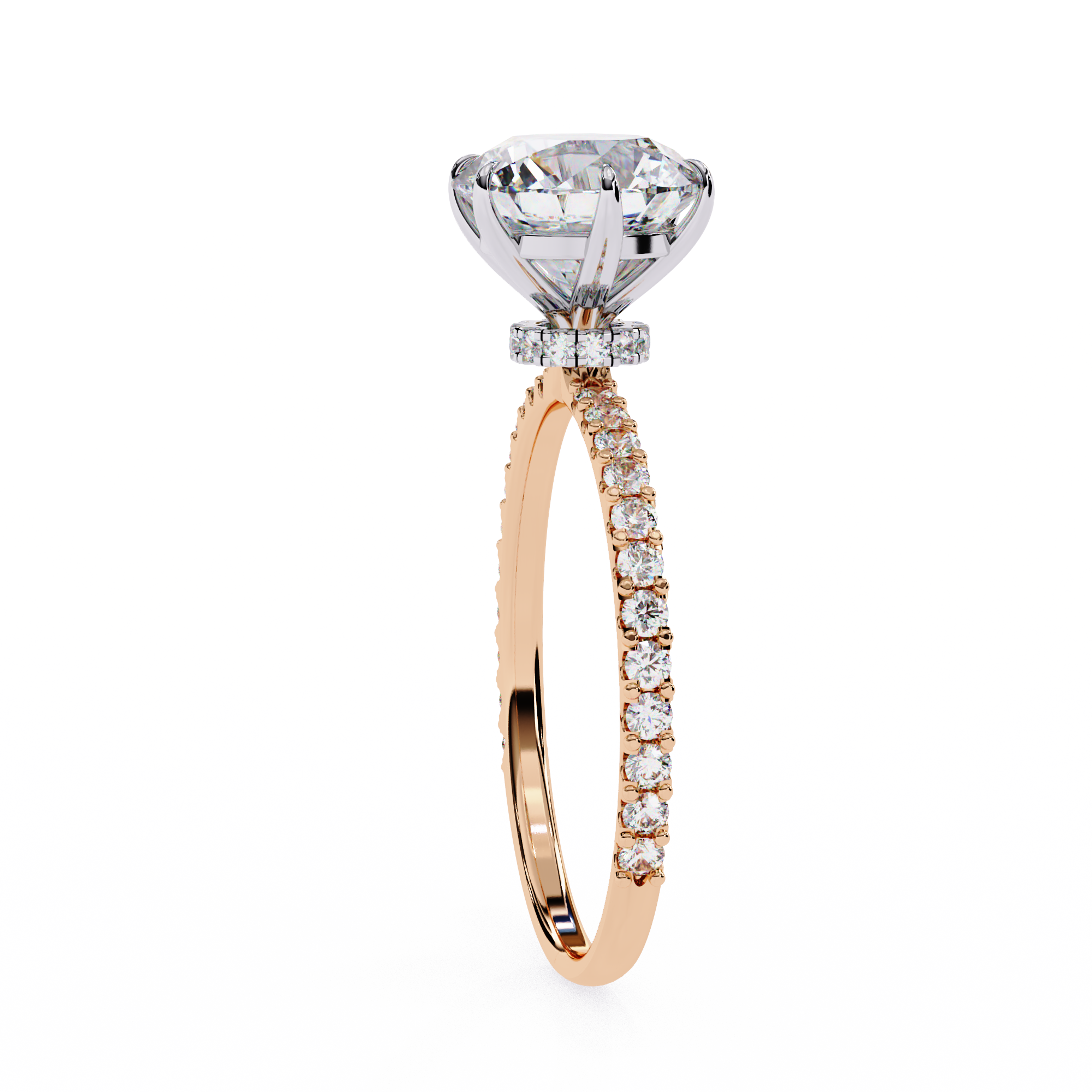 Elegant Round Solitaire Diamond Ring with Pave Band