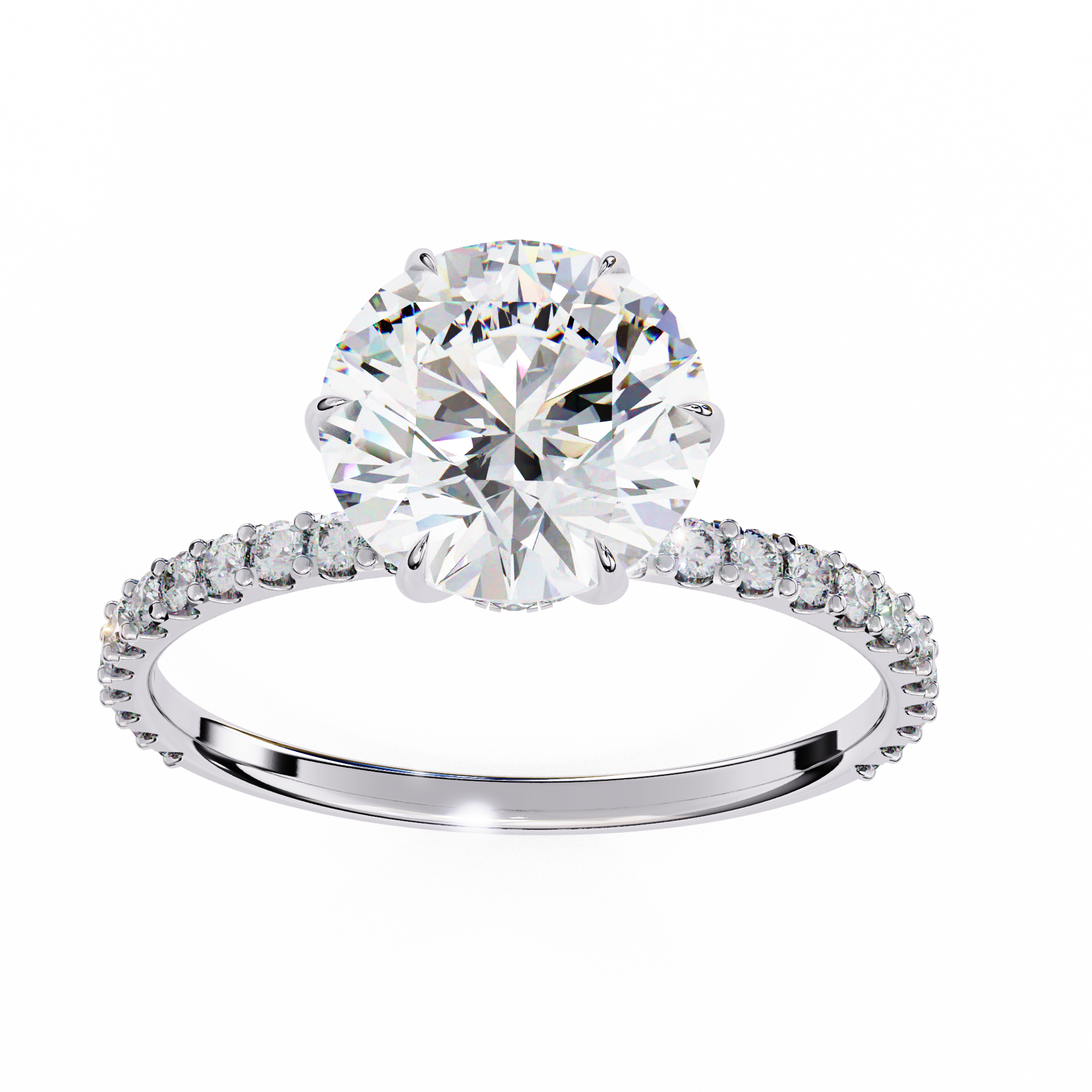 Elegant Round Solitaire Diamond Ring with Pave Band