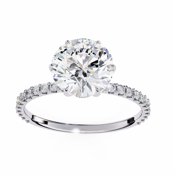Elegant Round Solitaire Diamond Ring with Pave Band