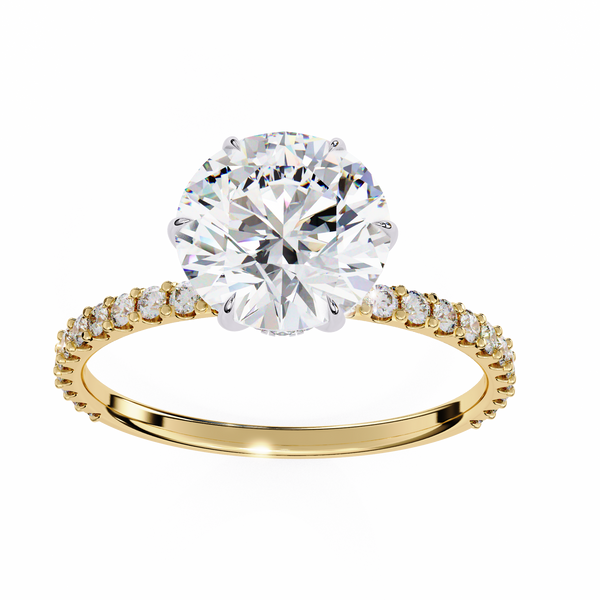 Elegant Round Solitaire Diamond Ring with Pave Band
