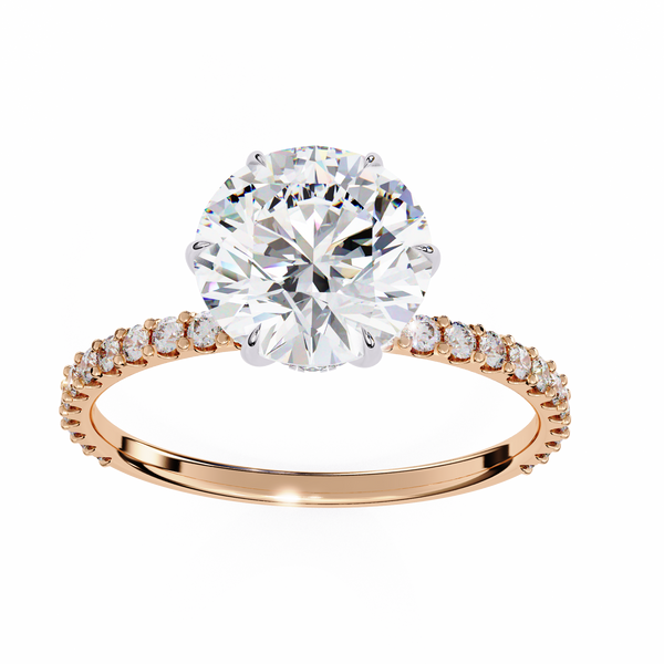 Elegant Round Solitaire Diamond Ring with Pave Band