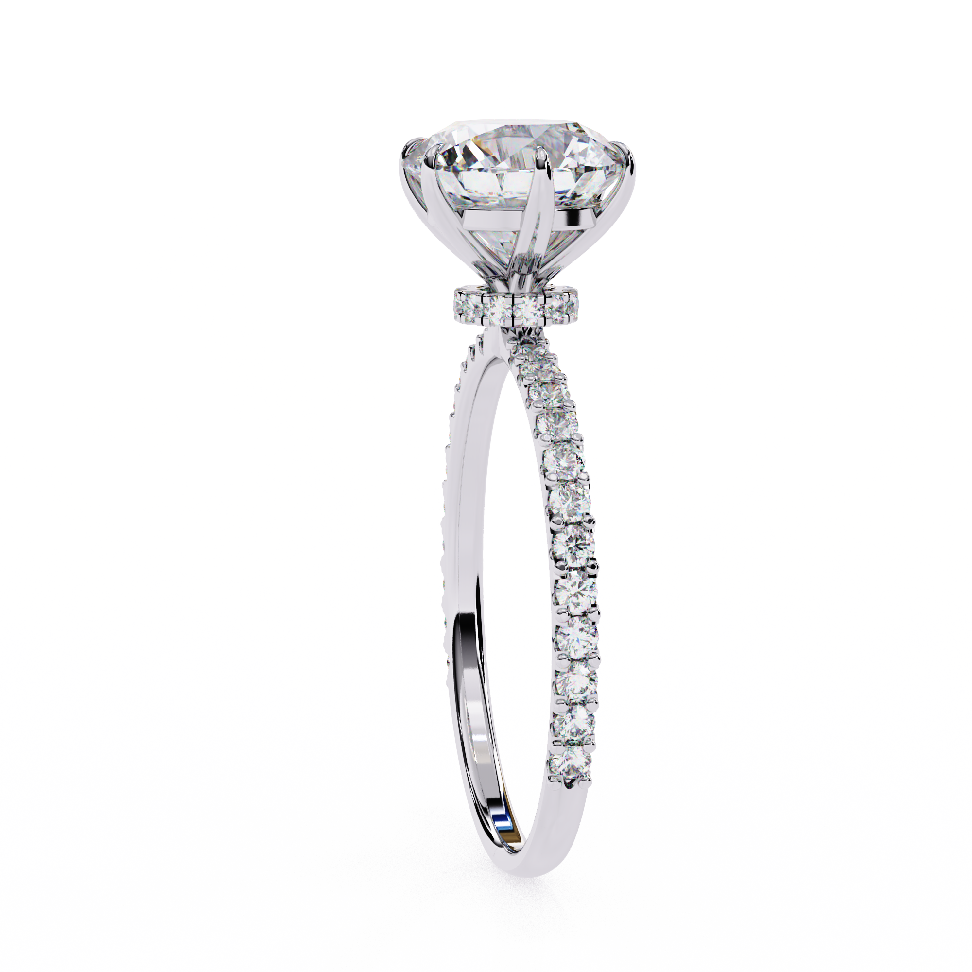 Elegant Round Solitaire Diamond Ring with Pave Band
