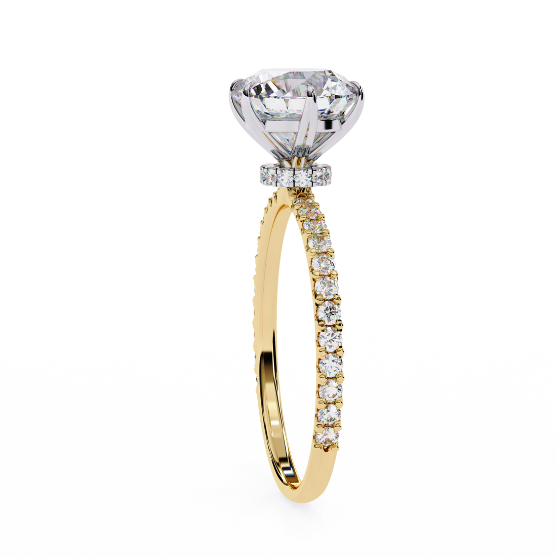 Elegant Round Solitaire Diamond Ring with Pave Band