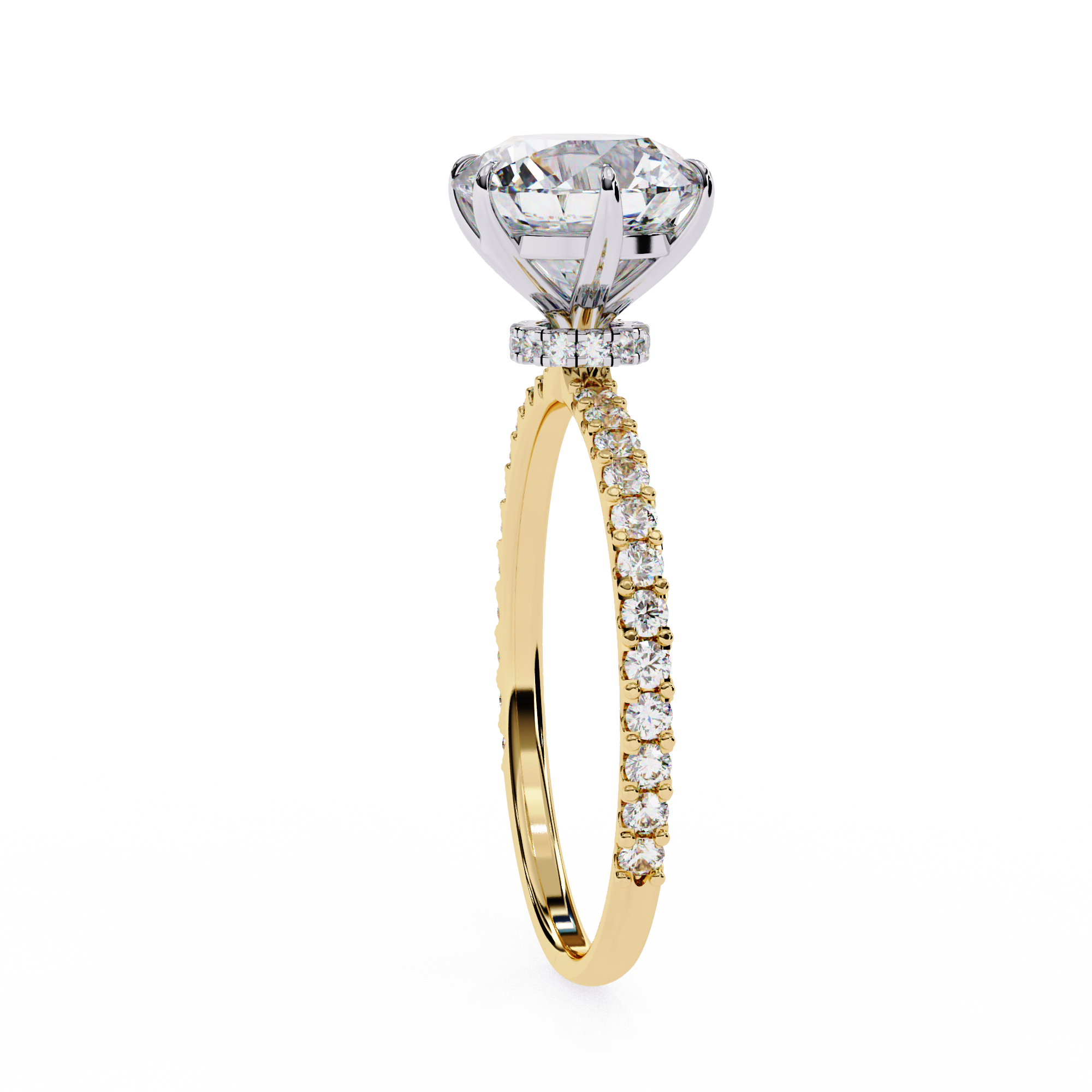 Elegant Round Solitaire Diamond Ring with Pave Band