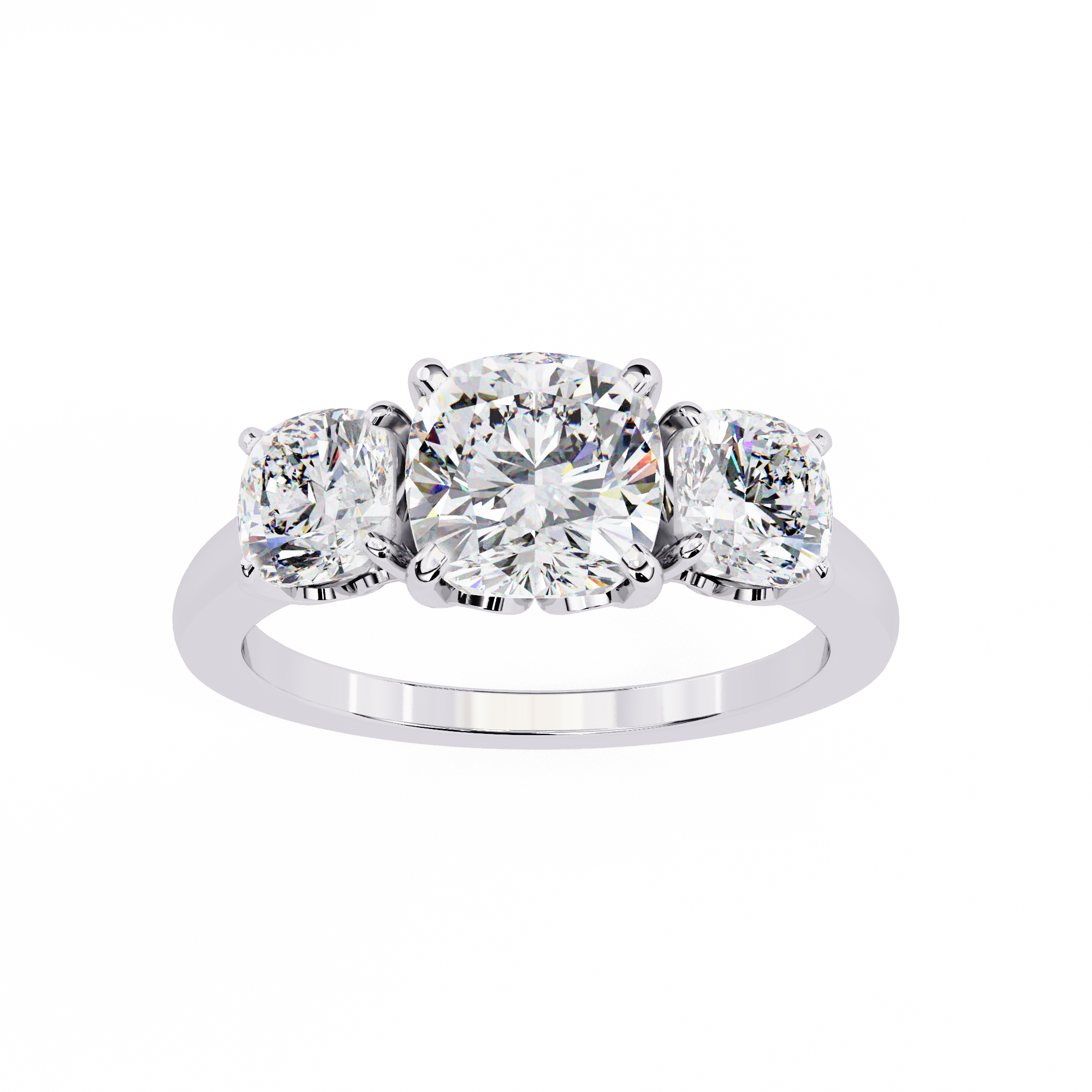 Three-Stone Cushion Cut Solitaire Ring
