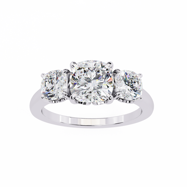 Three-Stone Cushion Cut Solitaire Ring