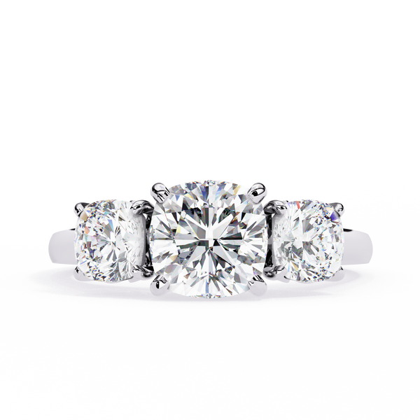 Three-Stone Cushion Cut Solitaire Ring