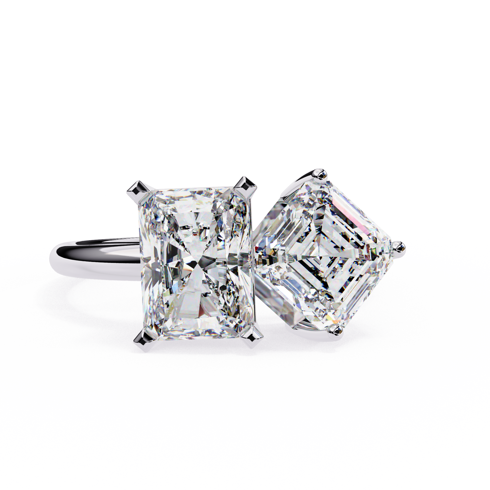 Radiant and Asscher Cut Toi et Moi Diamond Ring