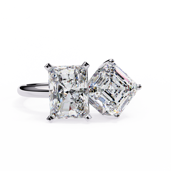 Radiant and Asscher Cut Toi et Moi Diamond Ring
