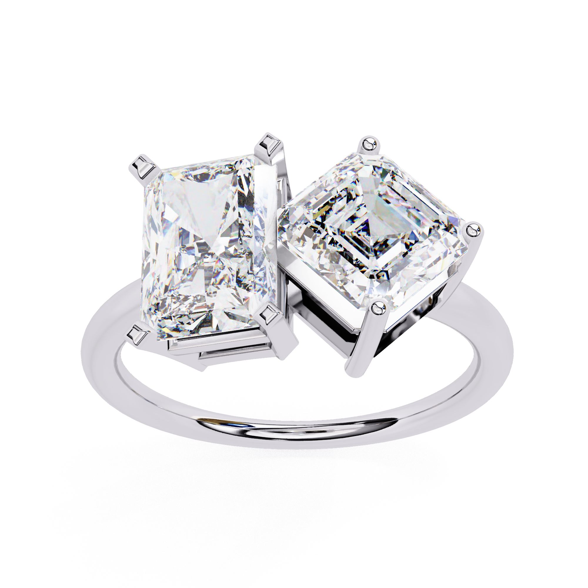Radiant and Asscher Cut Toi et Moi Diamond Ring