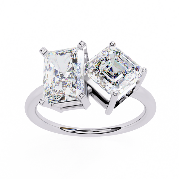 Radiant and Asscher Cut Toi et Moi Diamond Ring