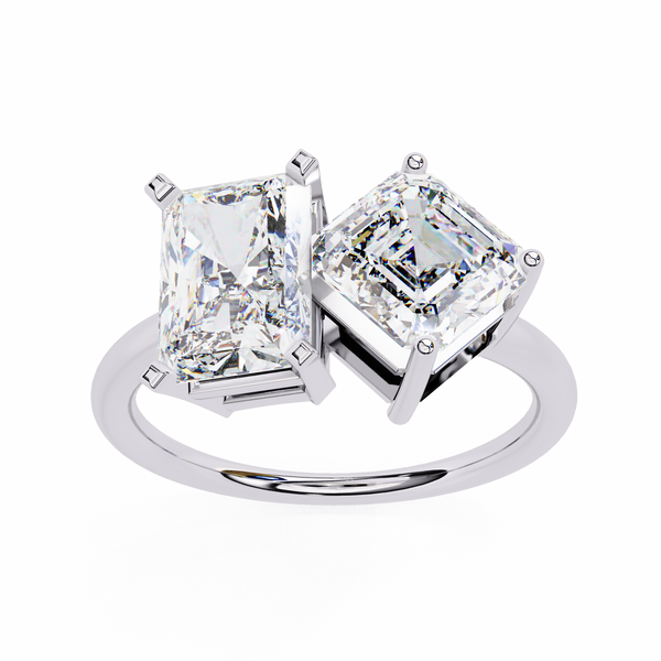 Radiant and Asscher Cut Toi et Moi Diamond Ring
