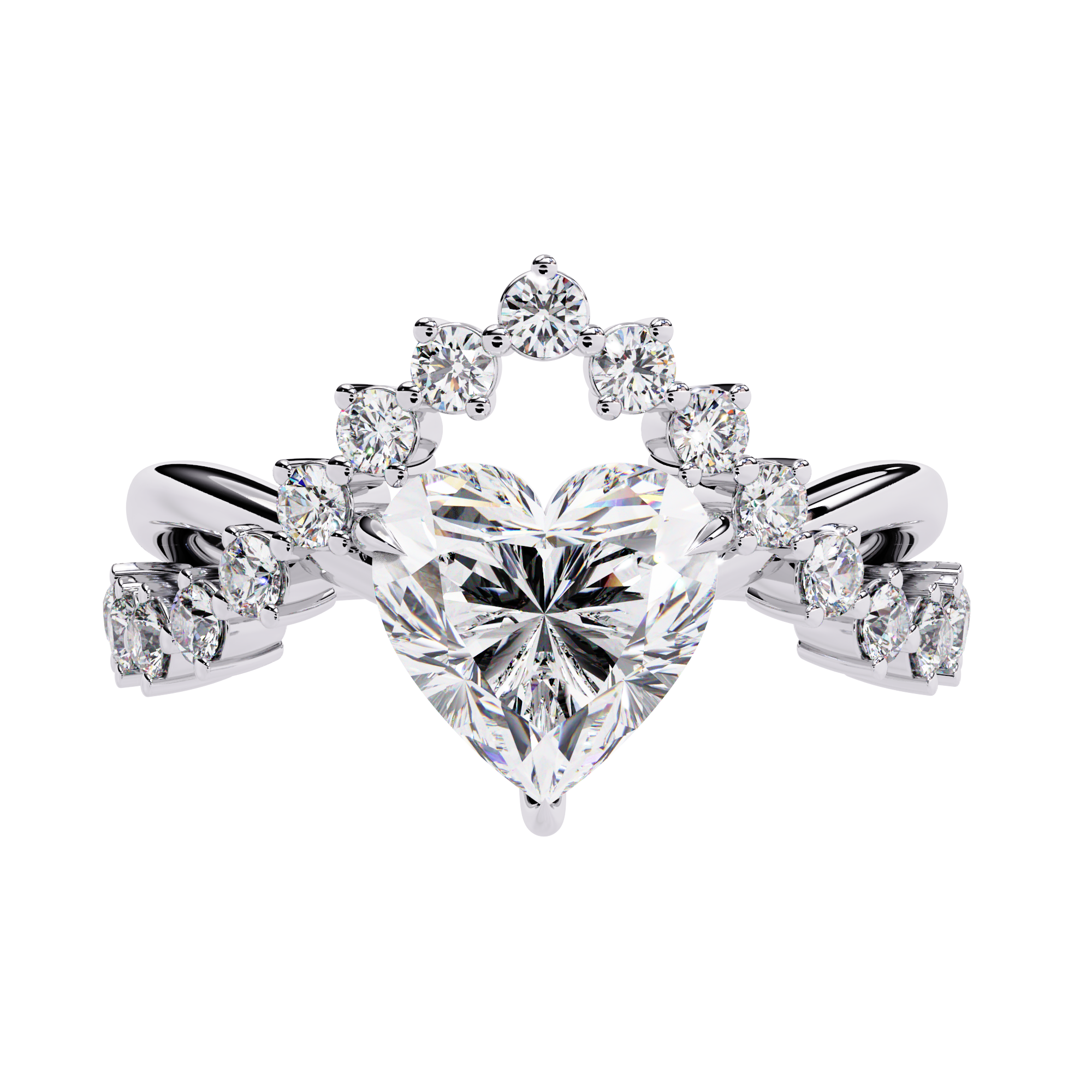 Unique Heart Crown Diamond Ring