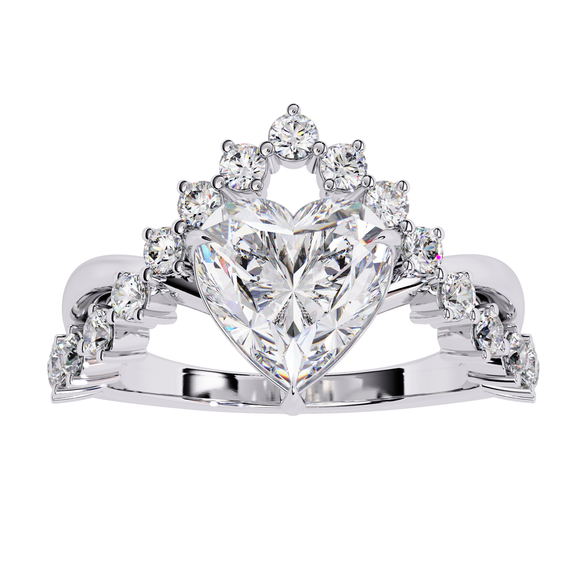 Unique Heart Crown Diamond Ring