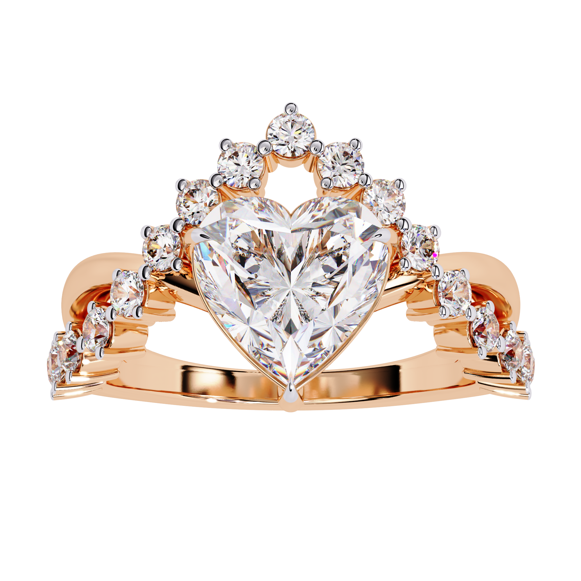 Unique Heart Crown Diamond Ring