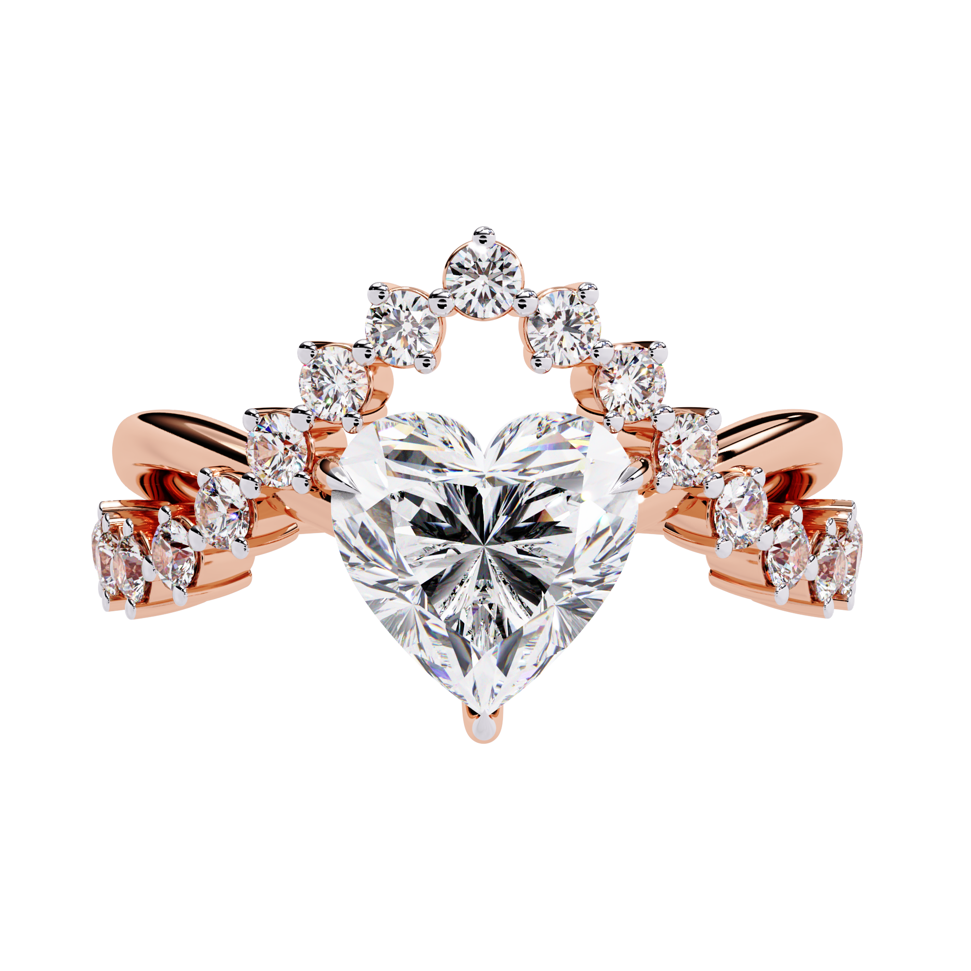 Unique Heart Crown Diamond Ring