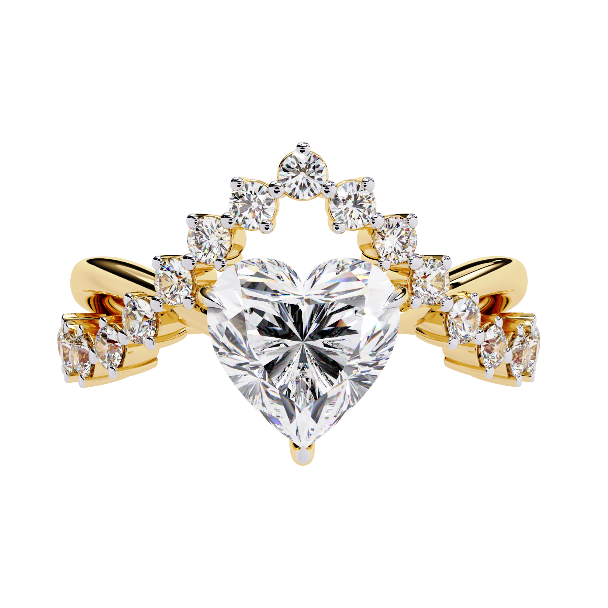 Unique Heart Crown Diamond Ring