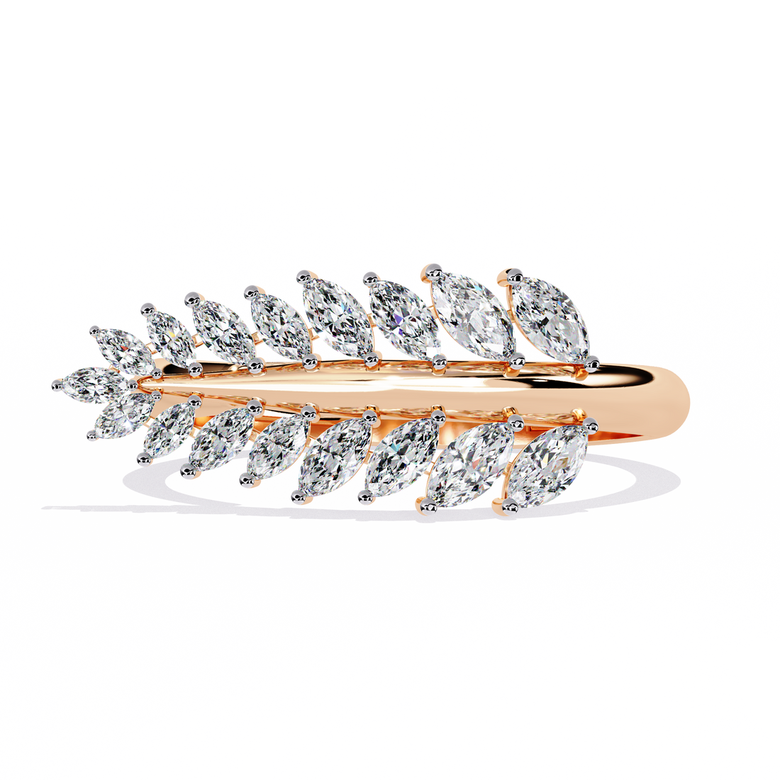 Nature Inspired Marquise Diamond Leaf Ring