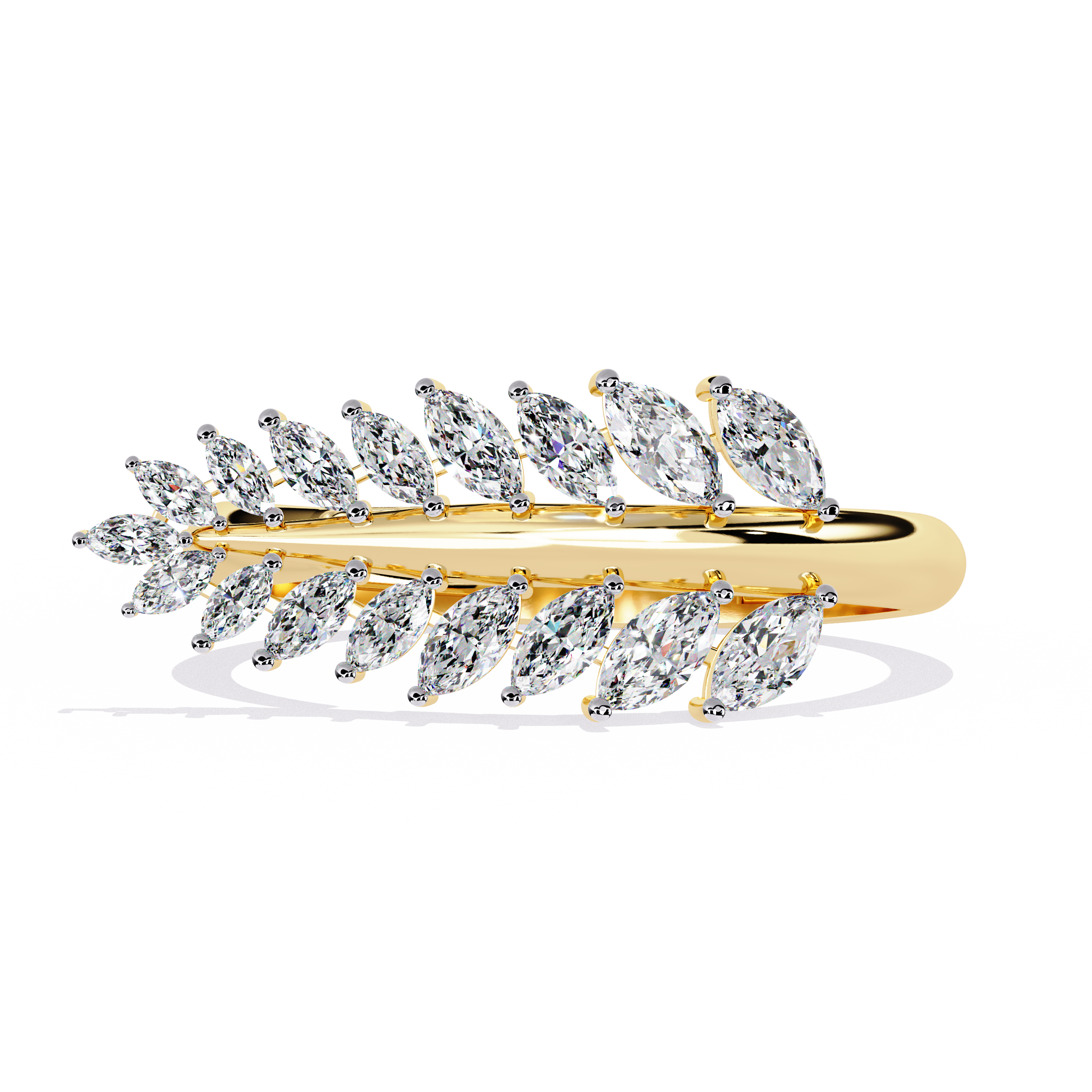 Nature Inspired Marquise Diamond Leaf Ring