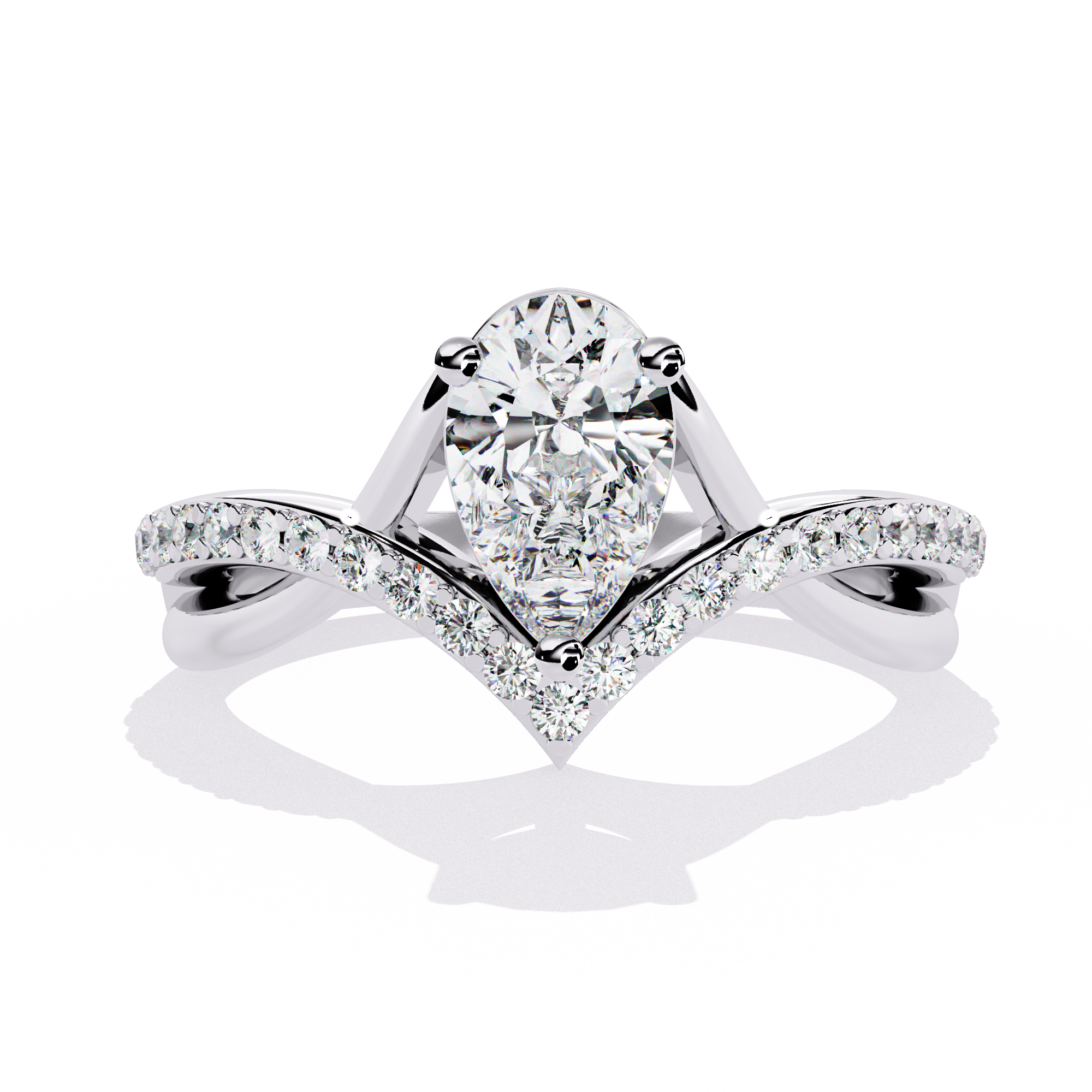 Unique V-Band Pear Shaped Diamond Ring