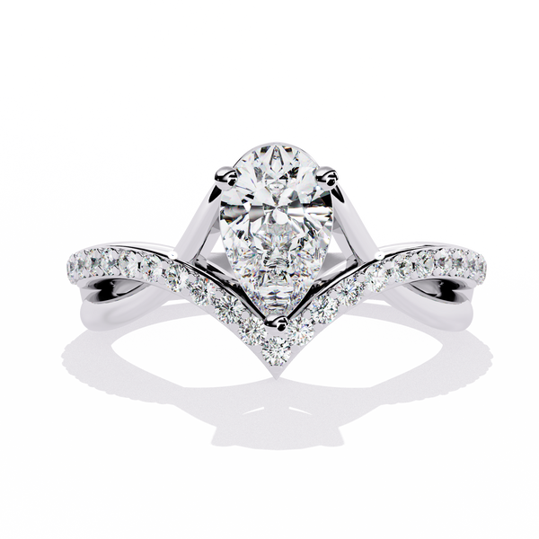 Pear-Cut Diamond Solitaire Ring with V-Band Setting