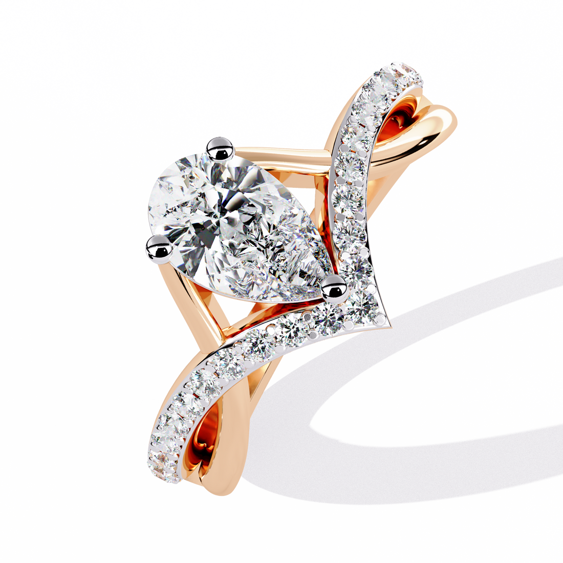 Unique V-Band Pear Shaped Diamond Ring