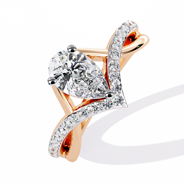 Pear-Cut Diamond Solitaire Ring with V-Band Setting